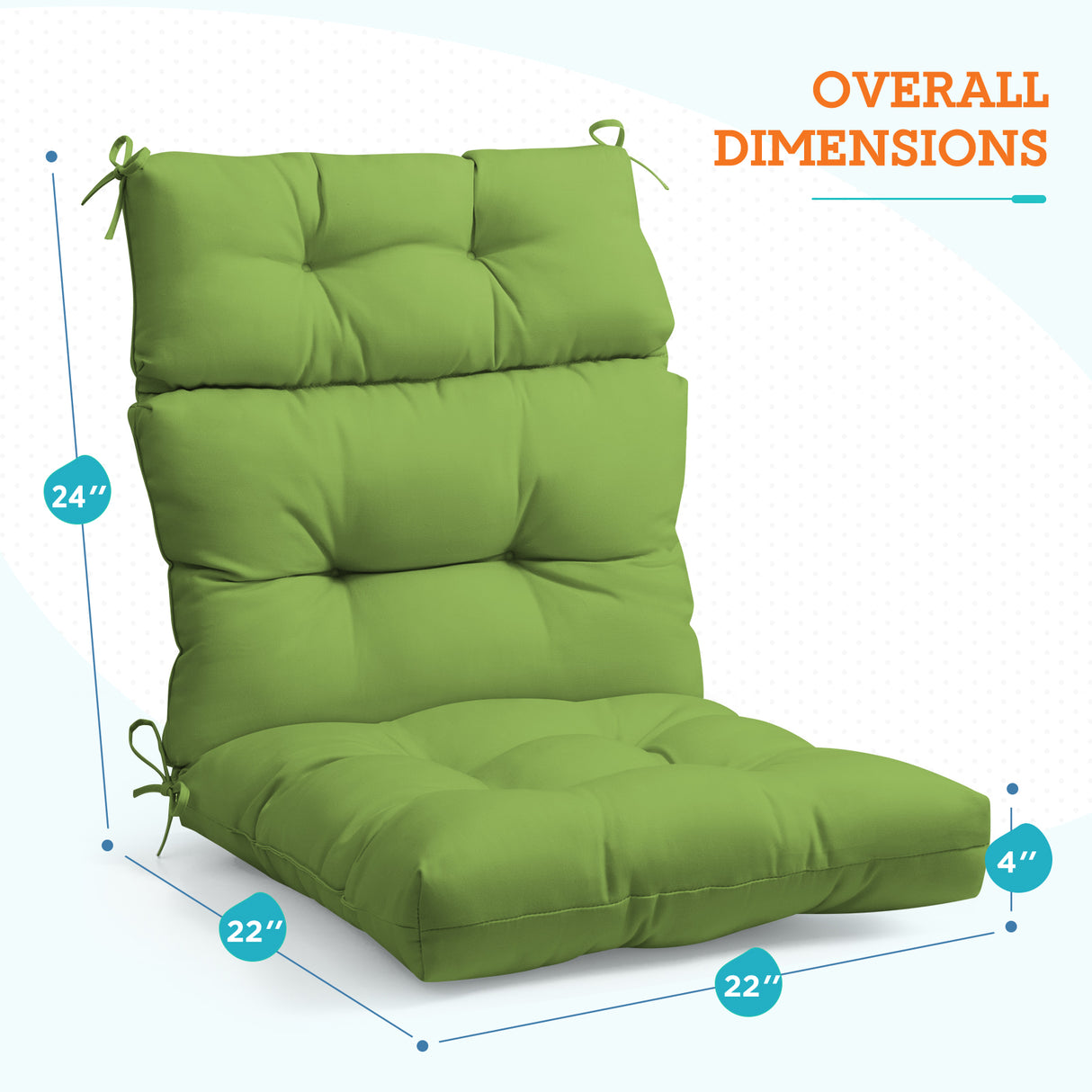 Tufted Outdoor/Indoor High Back Patio Chair Cushion, 2 Pack, 46'' x 22''