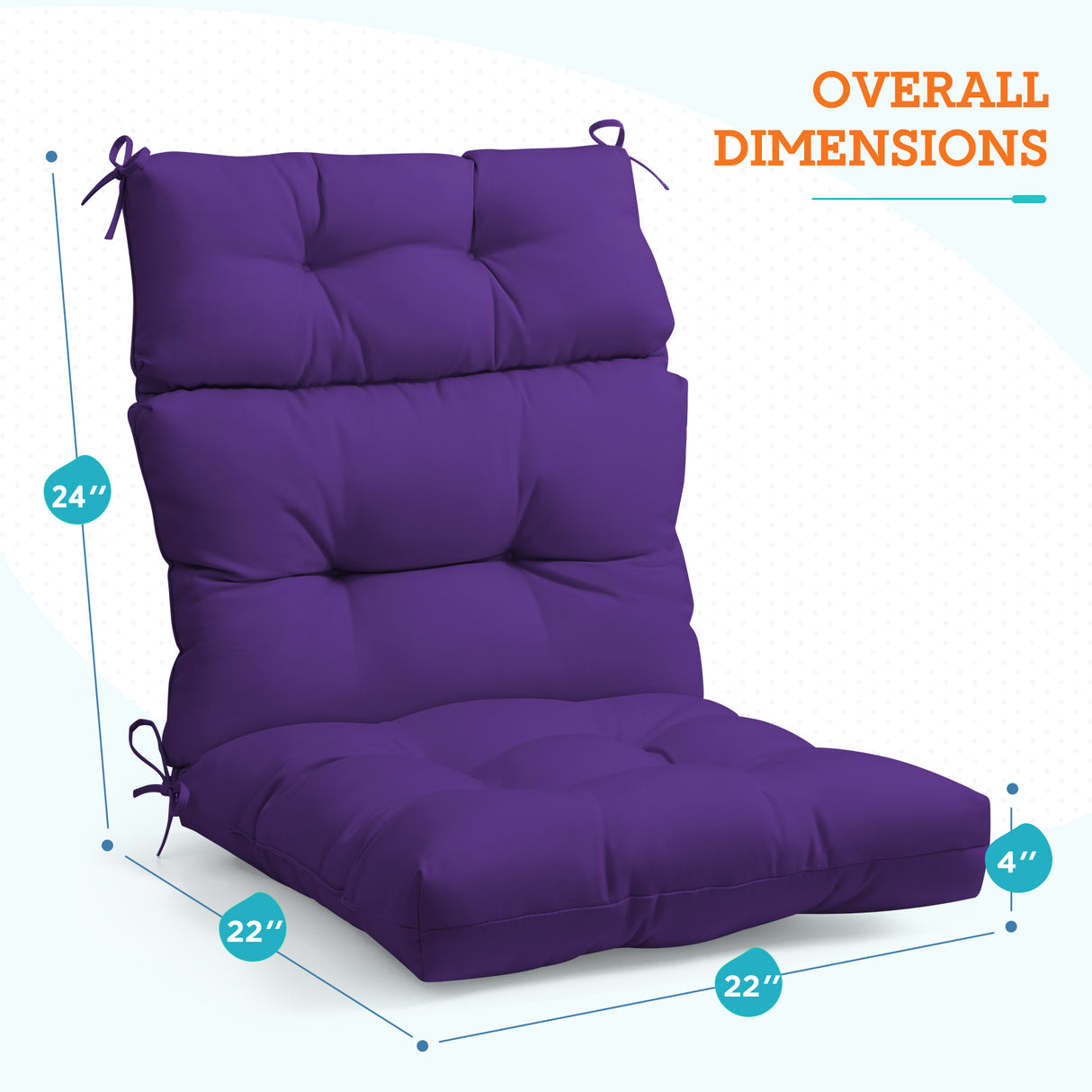 Tufted Outdoor/Indoor High Back Patio Chair Cushion, 2 Pack, 46'' x 22''