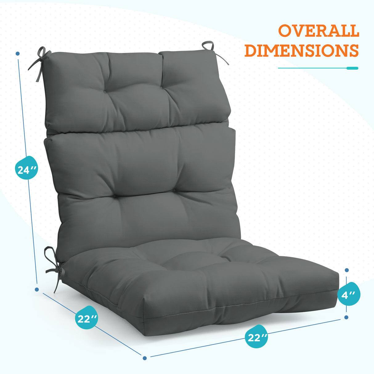 Tufted Outdoor/Indoor High Back Patio Chair Cushion, 2 Pack, 46'' x 22''