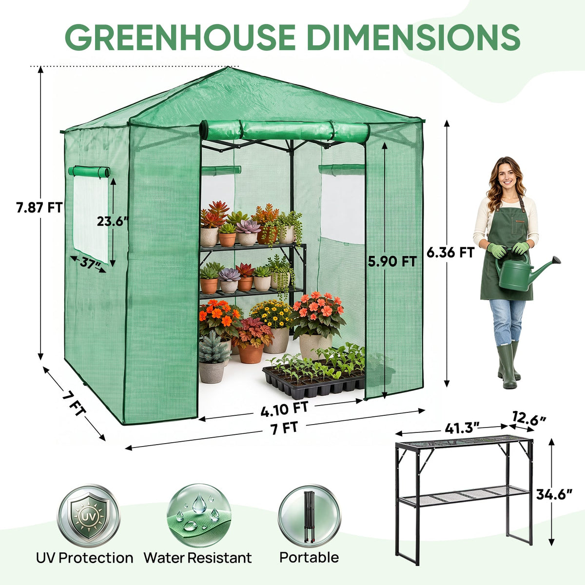 7x7 Easy Setup Pop Up Greenhouse, 2 Folding Shelves - Eagle Peak®