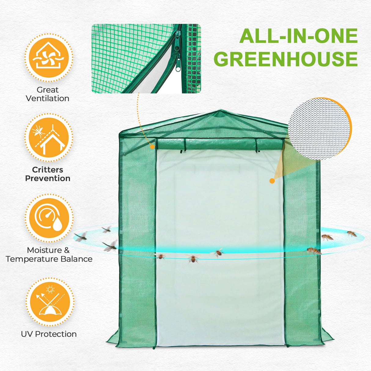 8x6 Walk - in Greenhouse with Upgraded Screen Mesh Door - Eagle Peak Custom Canopy Tent
