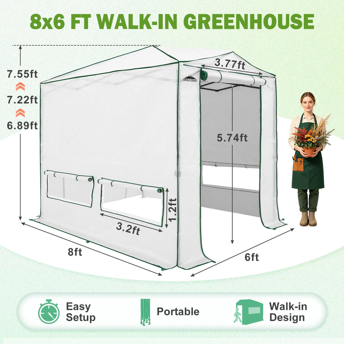 8x6/12x8 Easy Setup Pop Up Greenhouse, Support Pole - Eagle Peak®
