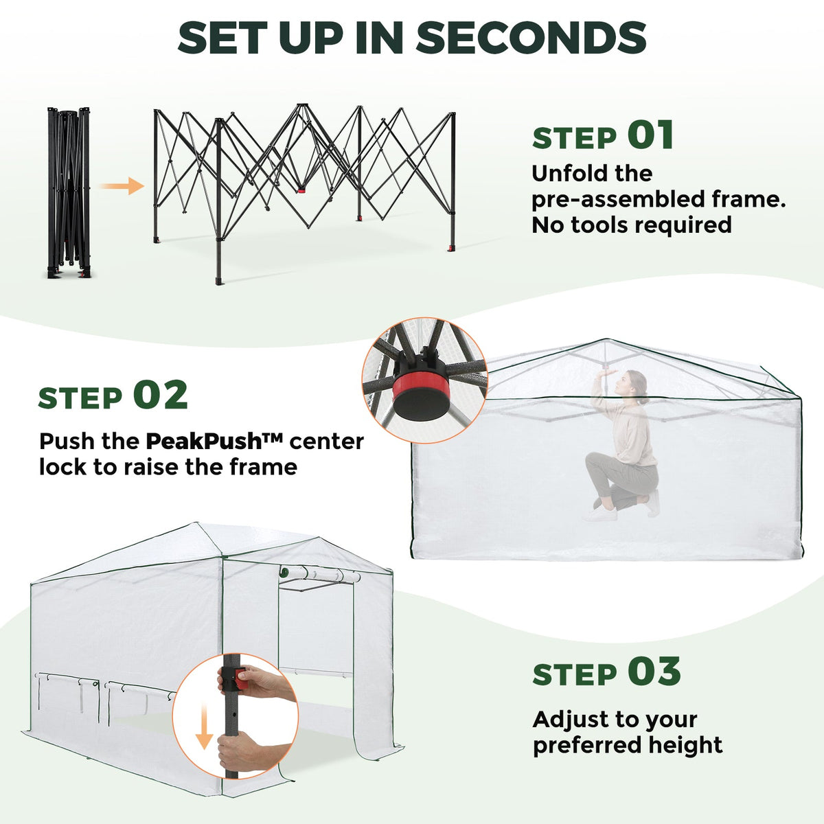 8x6/12x8 Easy Setup Pop Up Greenhouse, Support Pole - Eagle Peak®