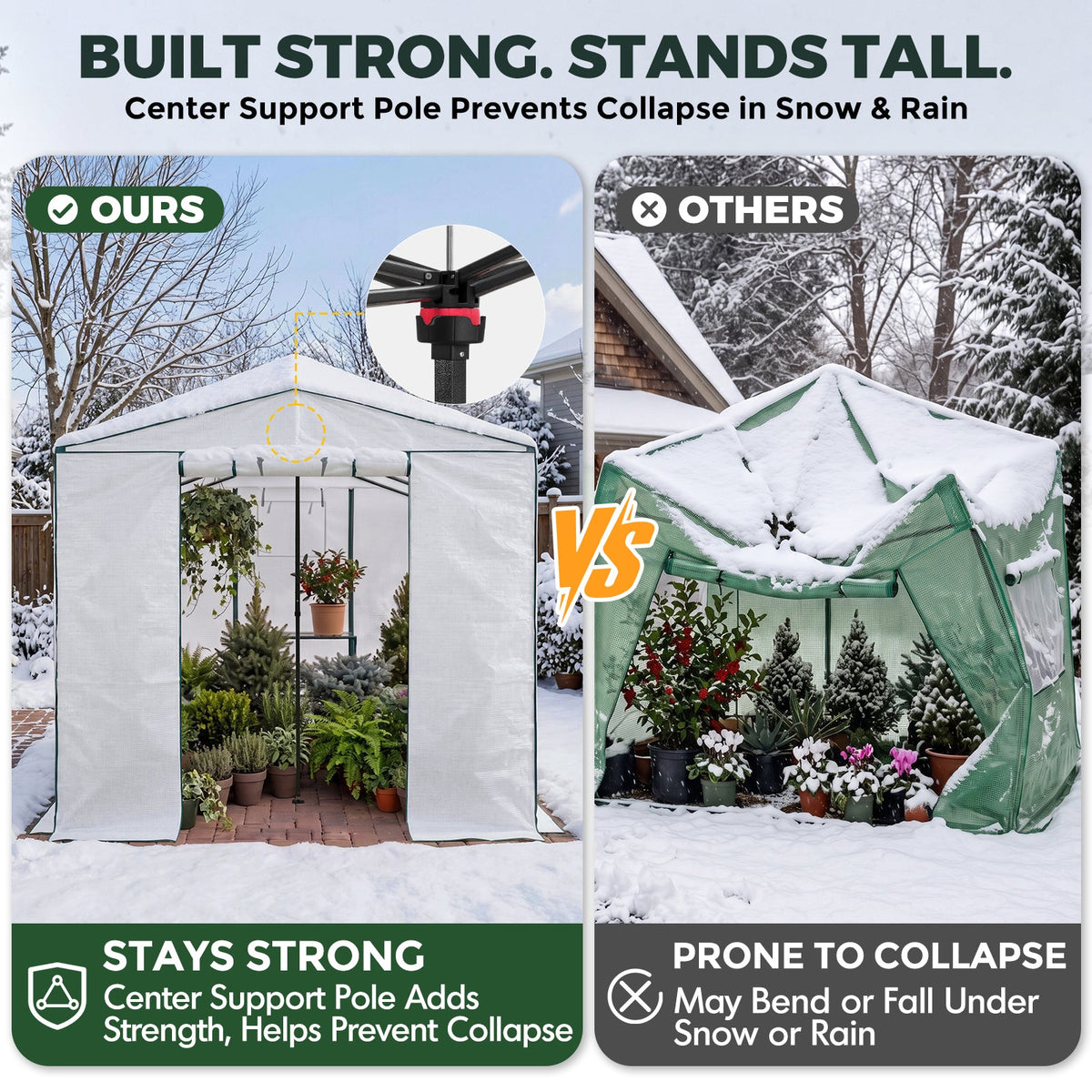 8x6/12x8 Easy Setup Pop Up Greenhouse, Support Pole - Eagle Peak®