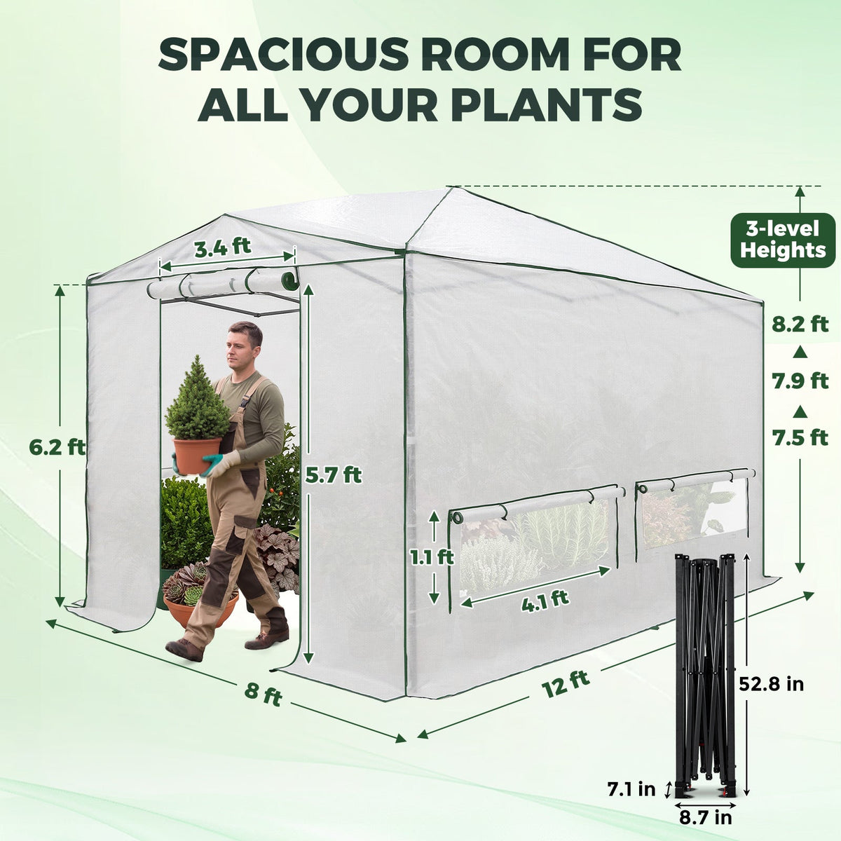 8x6/12x8 Easy Setup Pop Up Greenhouse, Support Pole - Eagle Peak®