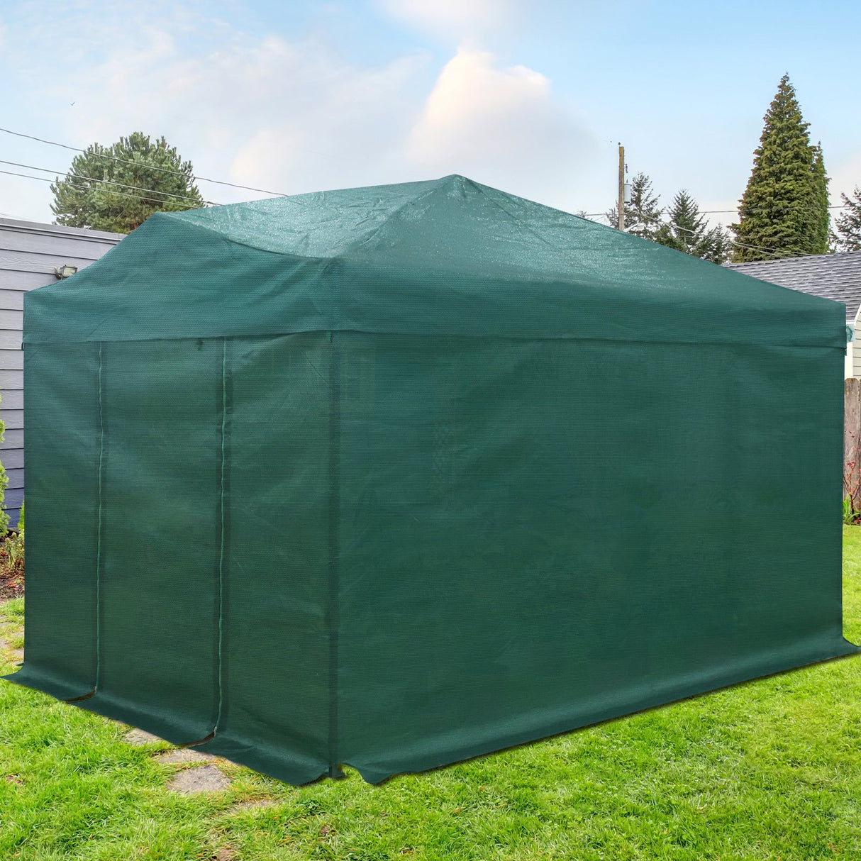 8x6/8x12/10x10 Walk in Shade Cloth Cover Greenhouse Gable Roof Gardening Green House with Mesh Cover - Eagle Peak Custom Canopy Tent