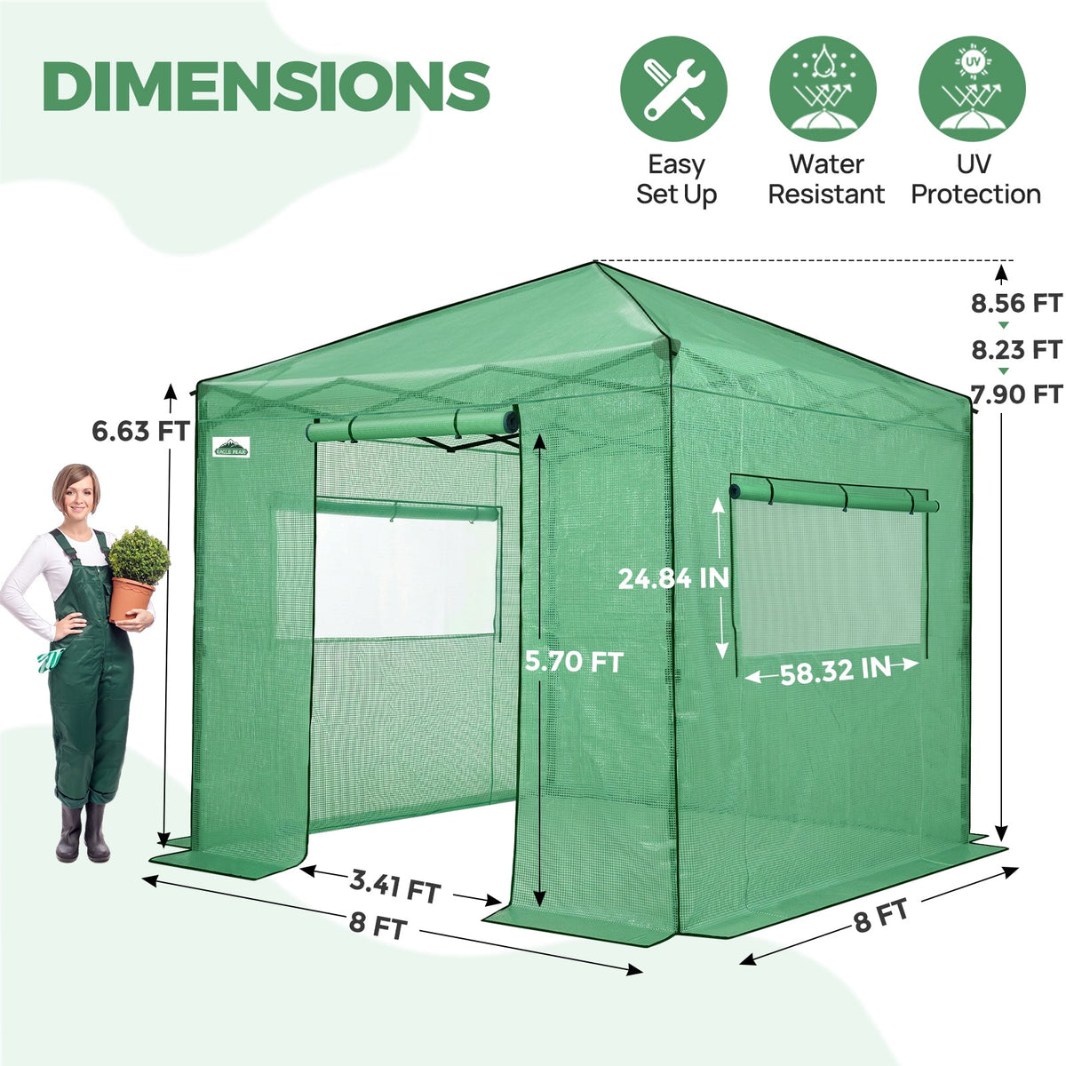 8x8 Easy Setup Pop Up Greenhouse - Eagle Peak®