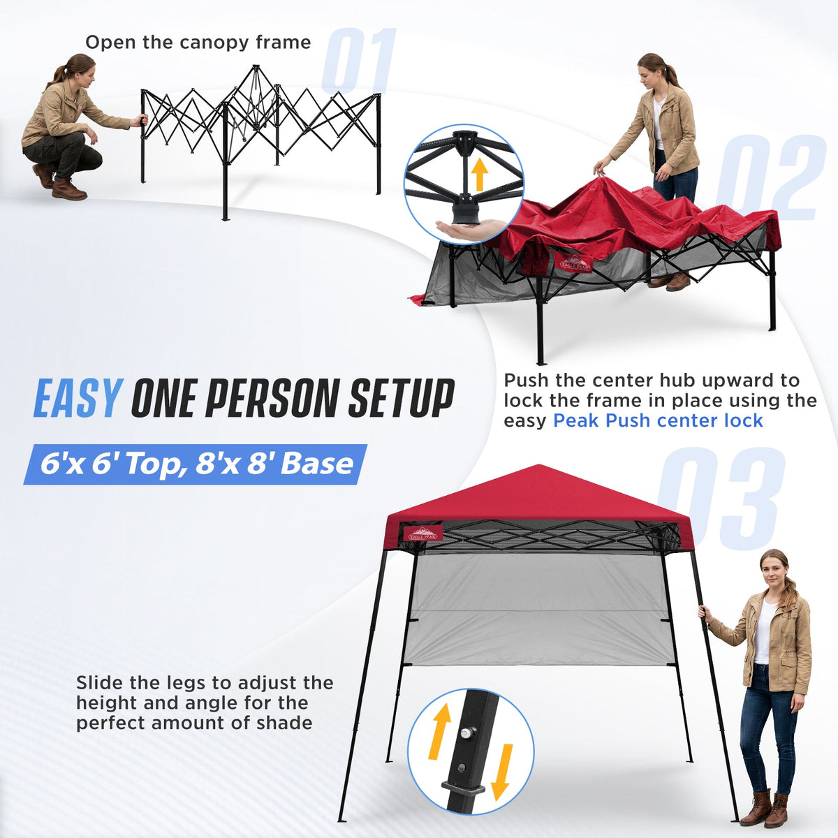 8X8 Pop Up Canopy Tent, Compact Backpack Canopy - Eagle Peak®