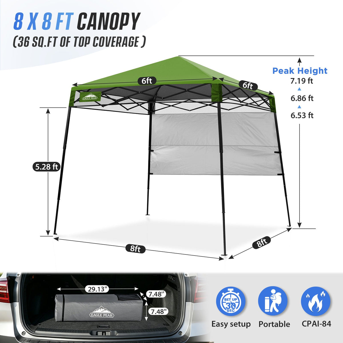 8X8 Pop Up Canopy Tent, Compact Backpack Canopy - Eagle Peak®
