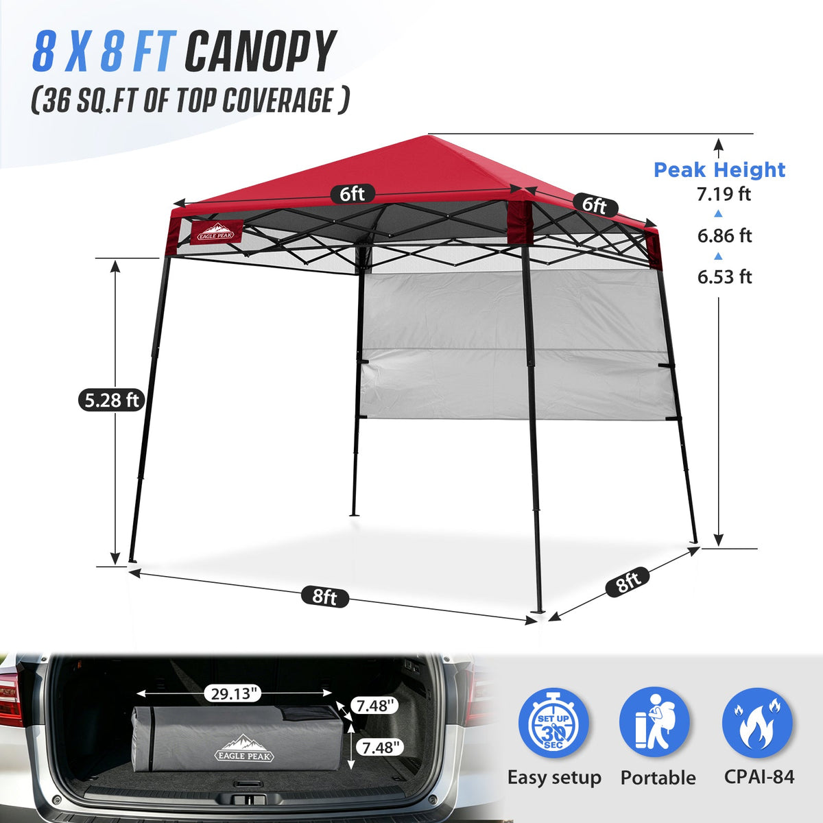 8X8 Pop Up Canopy Tent, Compact Backpack Canopy - Eagle Peak®