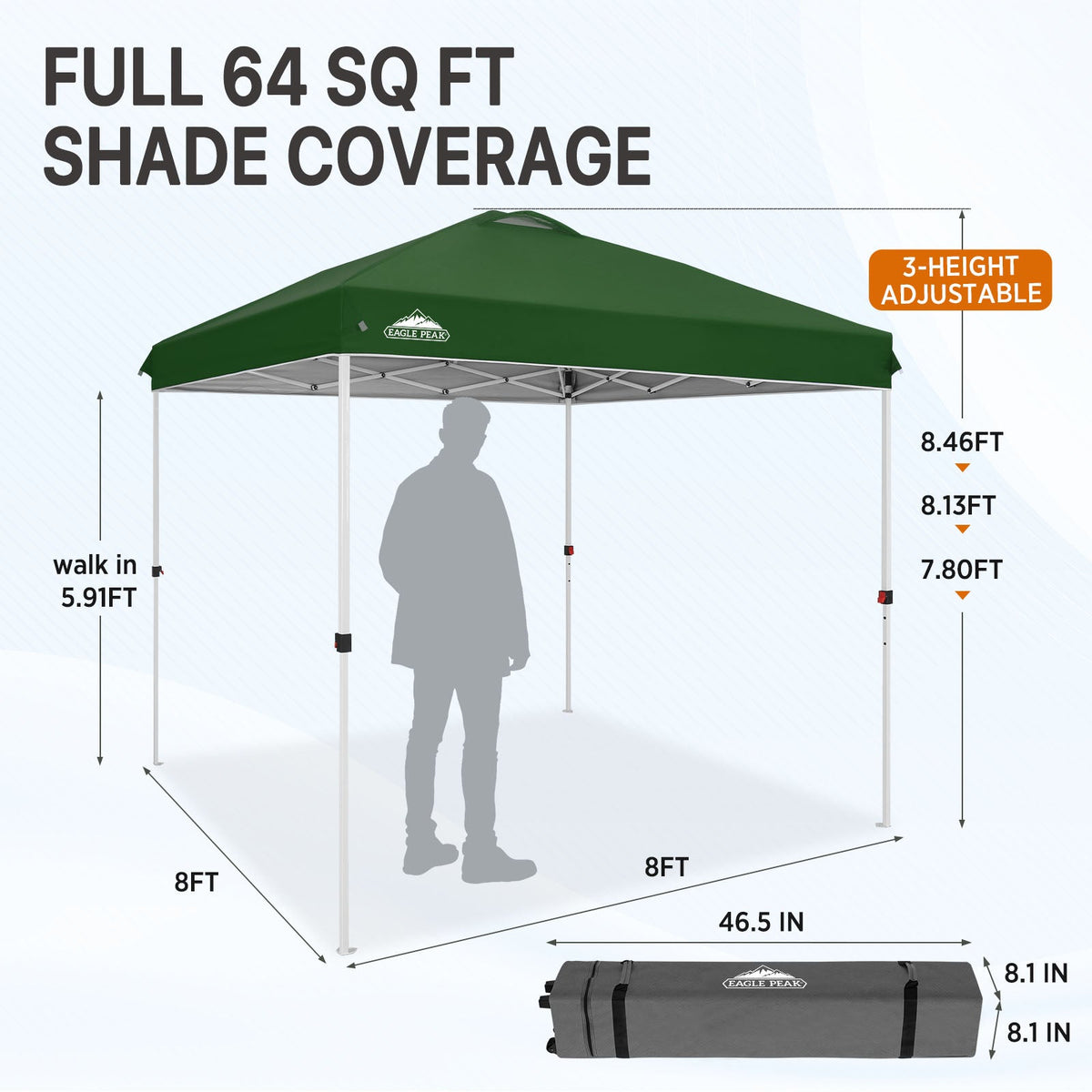 8x8 Pop Up Canopy Tent Easy Up Canopy Outdoor - Eagle Peak®