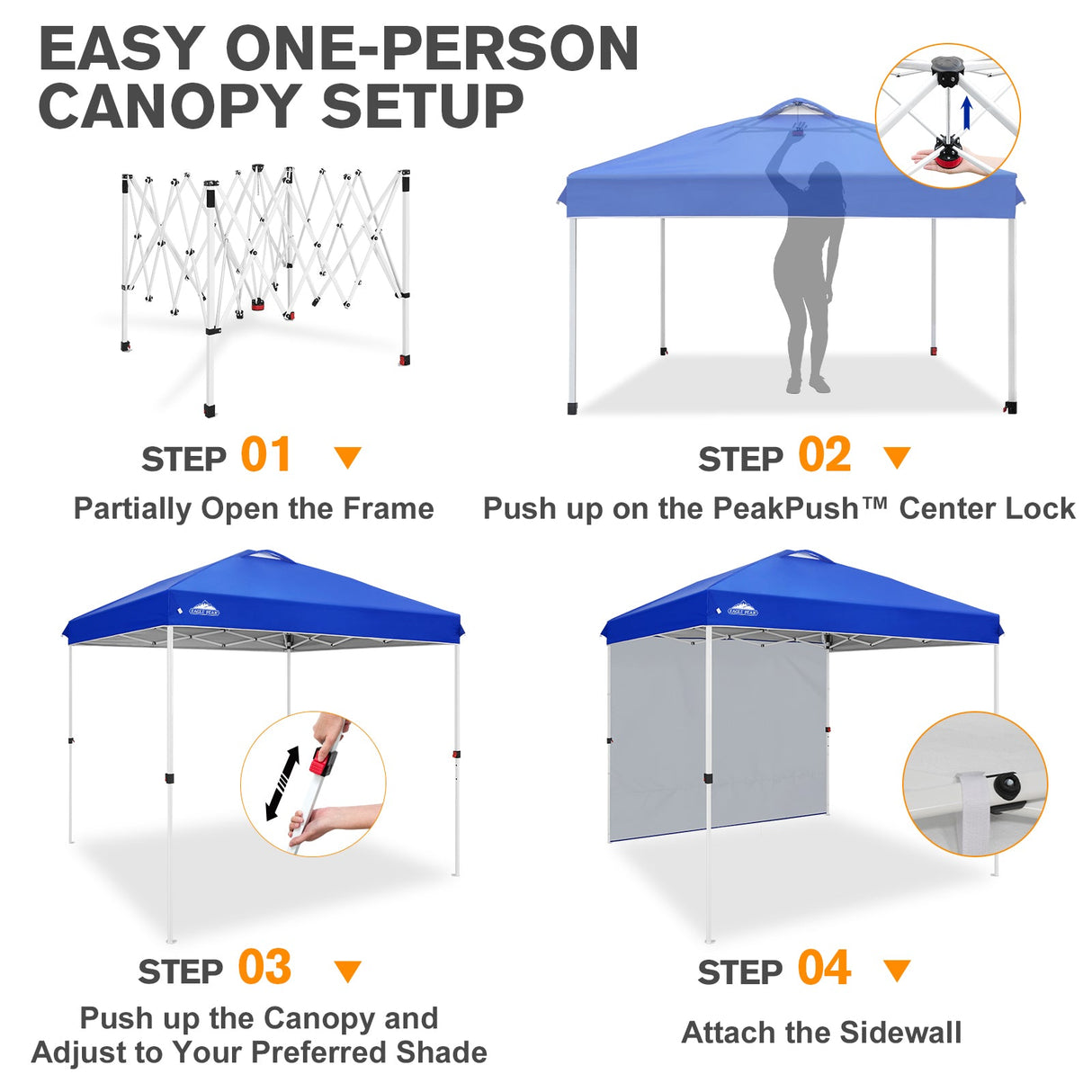 8x8 Pop Up Canopy Tent with 1 Sidewall - Eagle Peak®