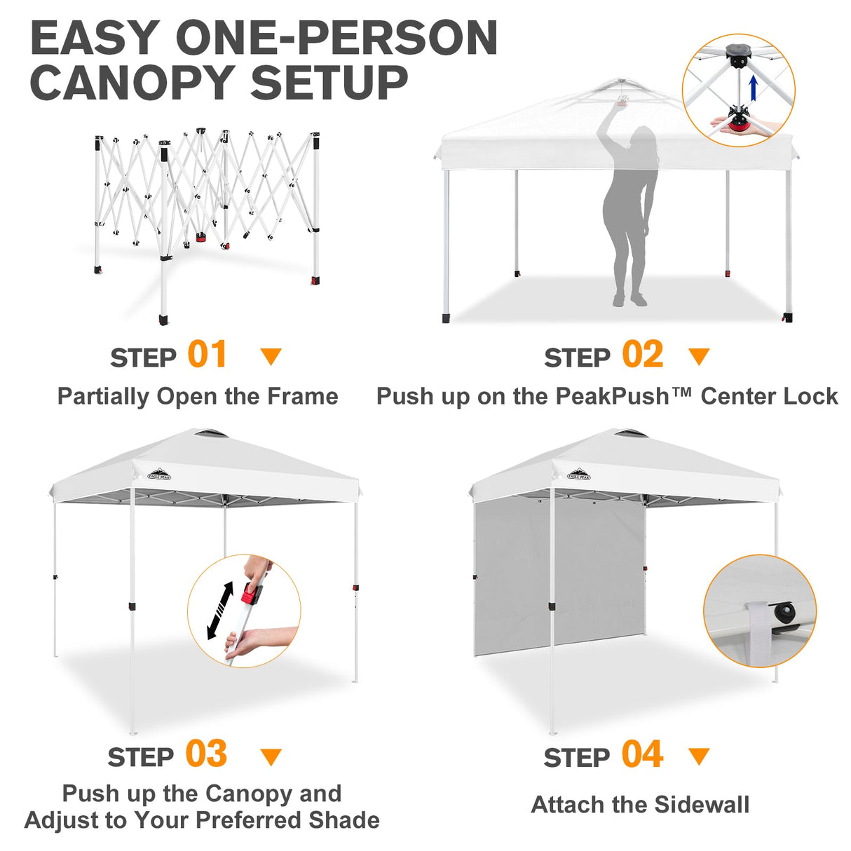 8x8 Pop Up Canopy Tent with 1 Sidewall - Eagle Peak®