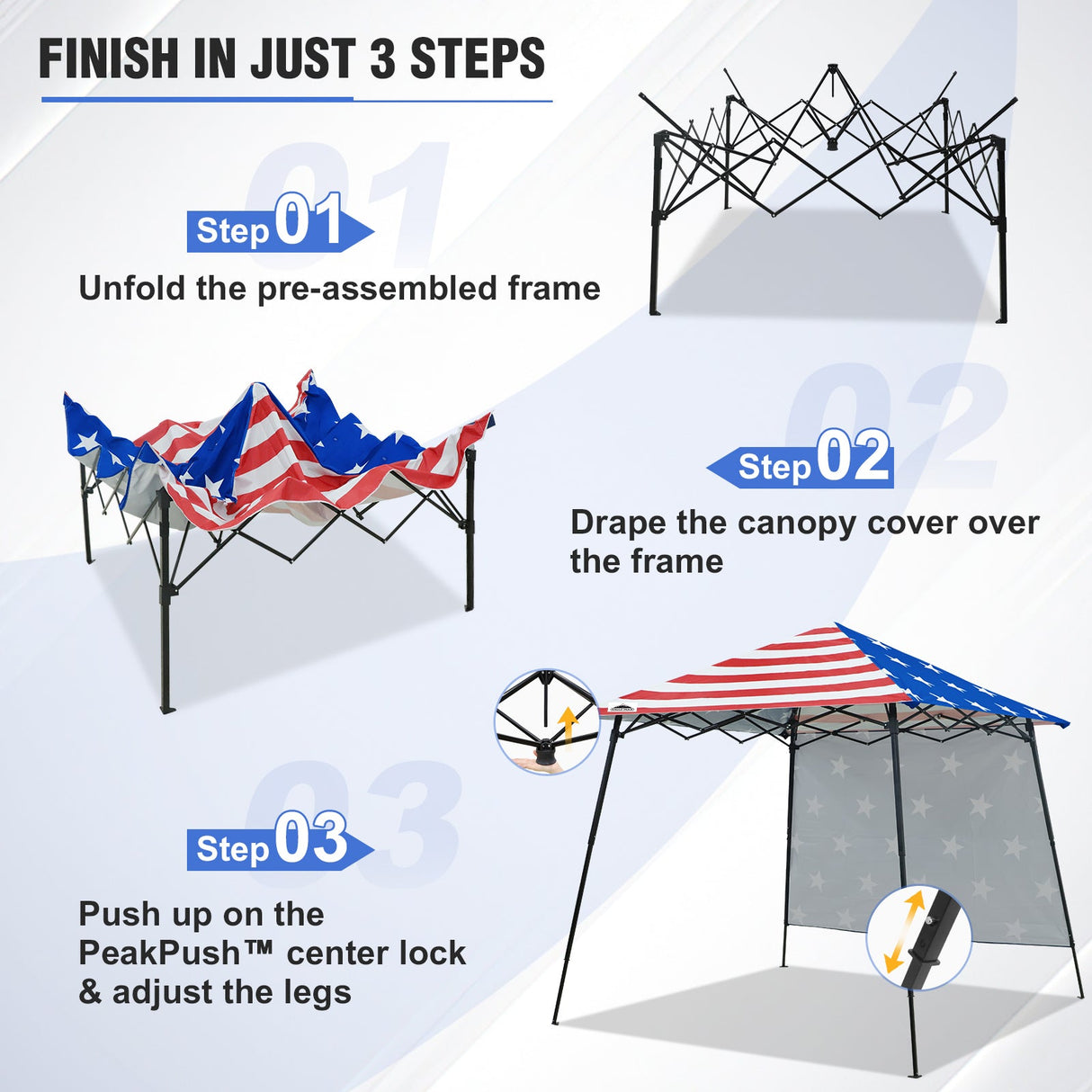 8x8 Pop Up Canopy Tent with Extended Eaves & Sidewall - Eagle Peak Custom Canopy Tent