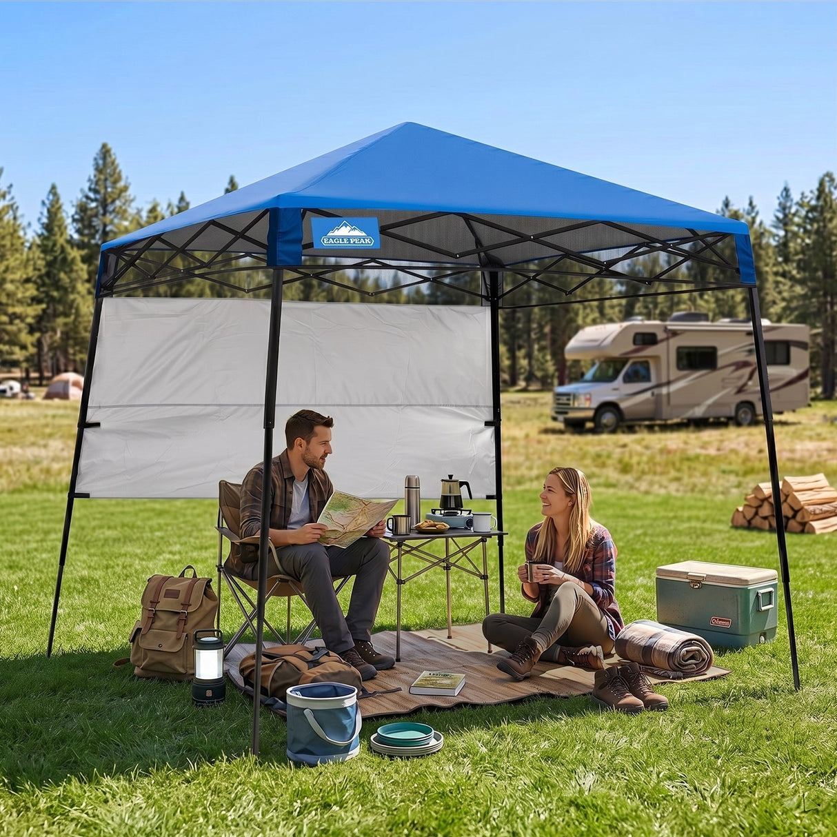 8x8 Pop Up Canopy Tent with Sidewall,8x8 Base 6x6 Top - Eagle Peak®