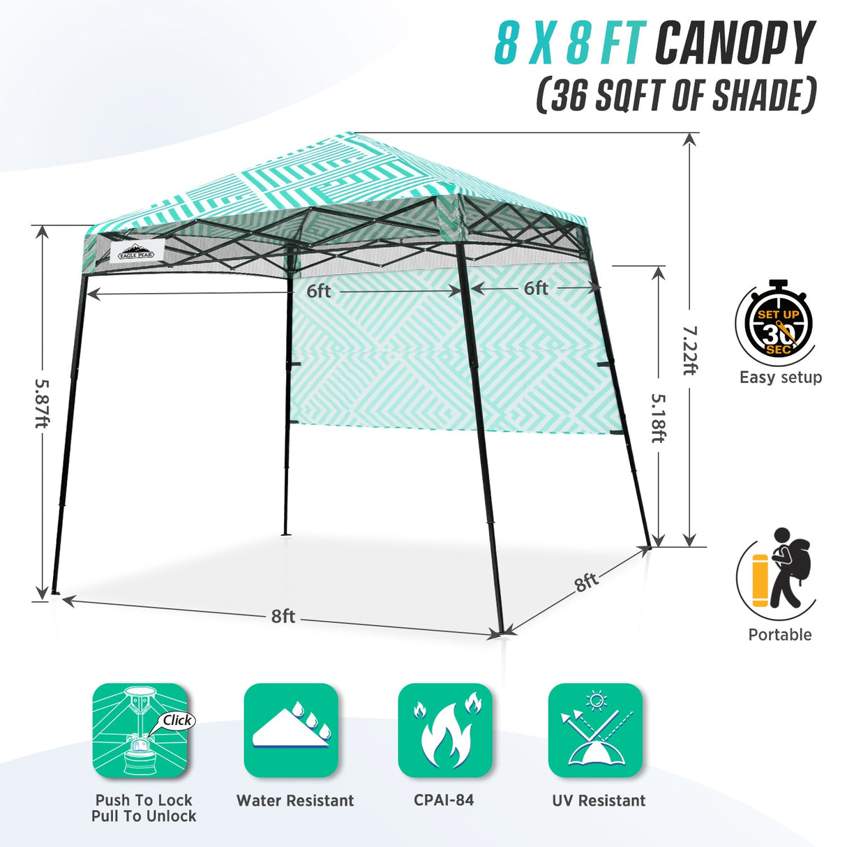 8x8 Pop Up Canopy Tent with Sidewall,8x8 Base 6x6 Top - Eagle Peak Custom Canopy Tent