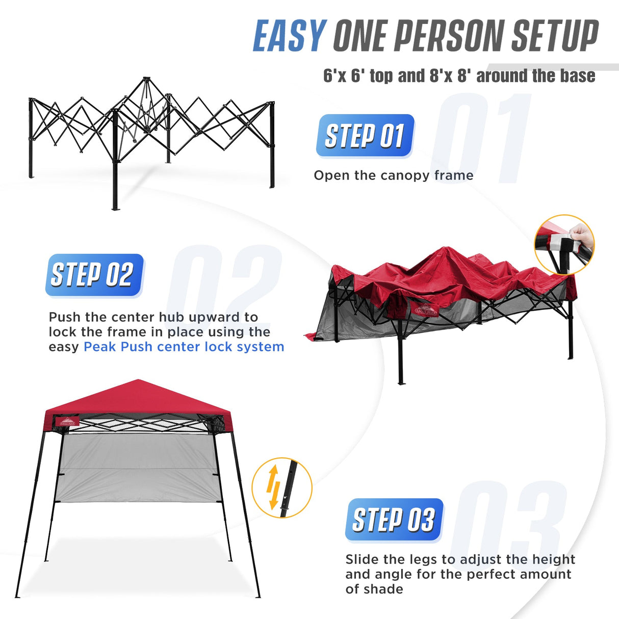 8x8 Pop Up Canopy Tent with Sidewall,8x8 Base 6x6 Top - Eagle Peak Custom Canopy Tent