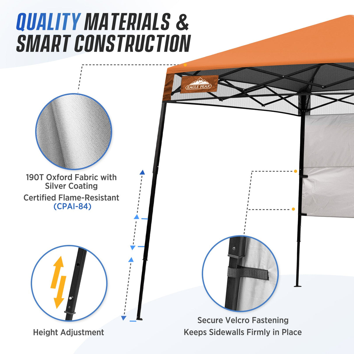 8x8 Pop Up Canopy Tent with Sidewall,8x8 Base 6x6 Top - Eagle Peak Custom Canopy Tent
