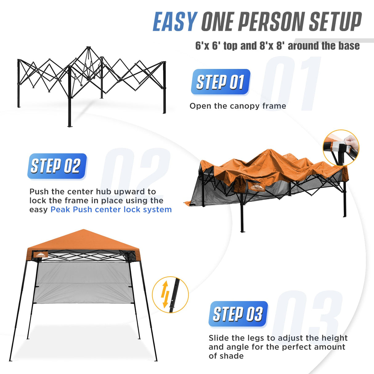 8x8 Pop Up Canopy Tent with Sidewall,8x8 Base 6x6 Top - Eagle Peak Custom Canopy Tent