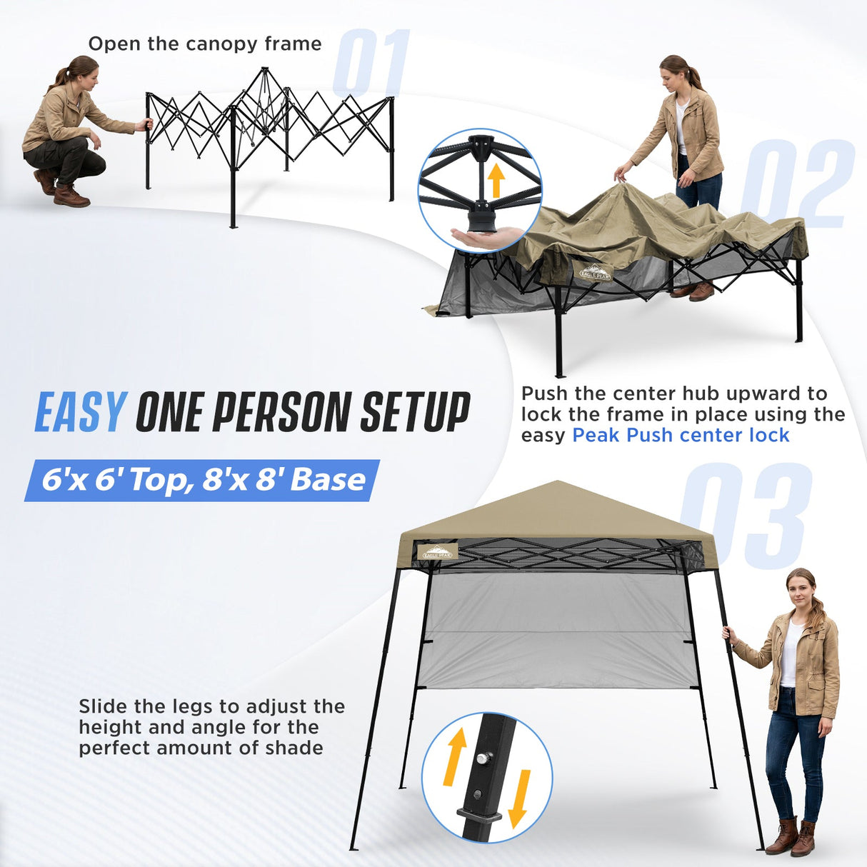 8x8 Pop Up Canopy Tent with Sidewall,8x8 Base 6x6 Top - Eagle Peak®