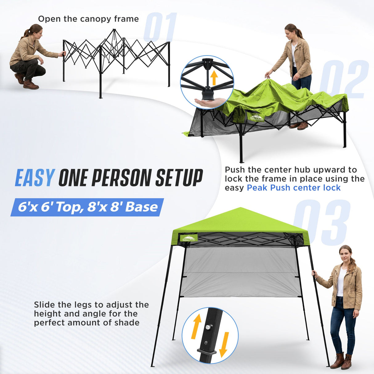 8x8 Pop Up Canopy Tent with Sidewall,8x8 Base 6x6 Top - Eagle Peak®