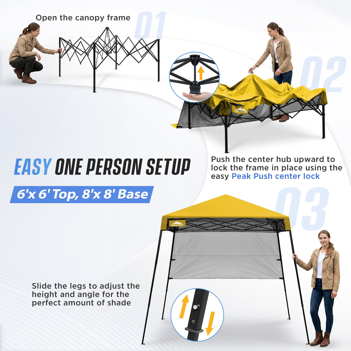 8x8 Pop Up Canopy Tent with Sidewall,8x8 Base 6x6 Top - Eagle Peak®