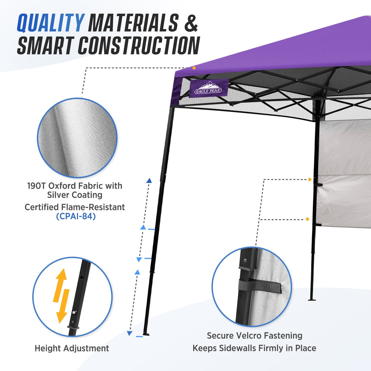 8x8 Pop Up Canopy Tent with Sidewall,8x8 Base 6x6 Top - Eagle Peak Custom Canopy Tent
