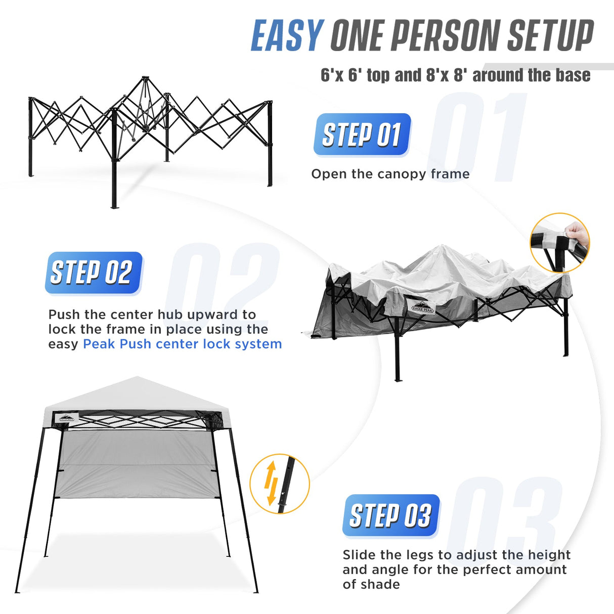 8x8 Pop Up Canopy Tent with Sidewall,8x8 Base 6x6 Top - Eagle Peak Custom Canopy Tent