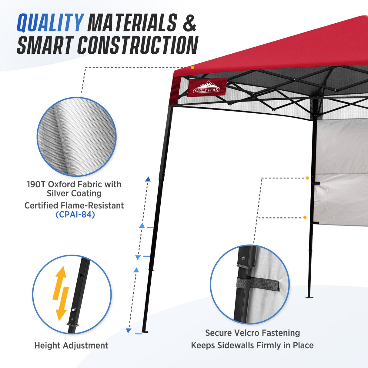 8x8 Pop Up Canopy Tent with Sidewall,8x8 Base 6x6 Top - Eagle Peak Custom Canopy Tent
