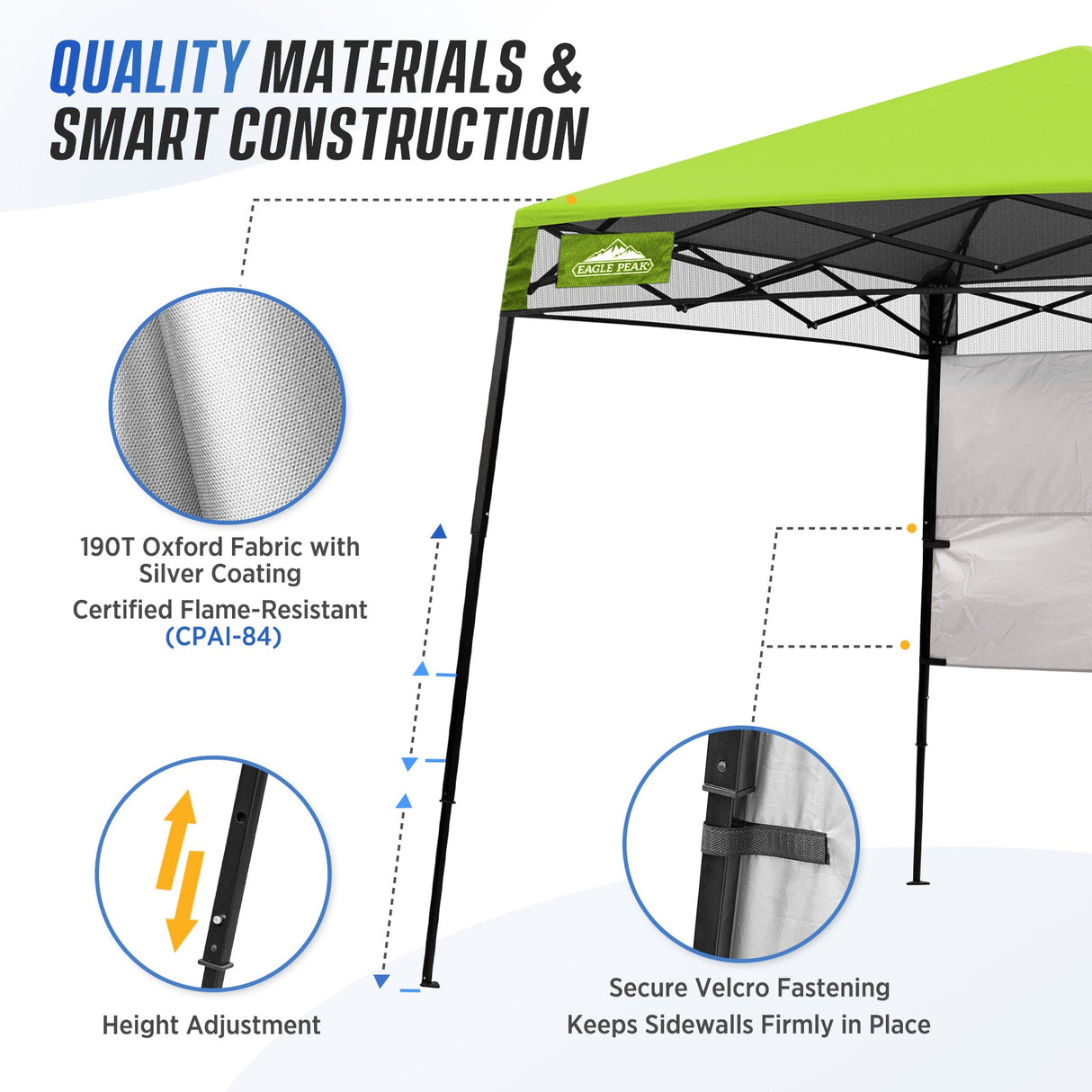 8x8 Pop Up Canopy Tent with Sidewall,8x8 Base 6x6 Top - Eagle Peak Custom Canopy Tent