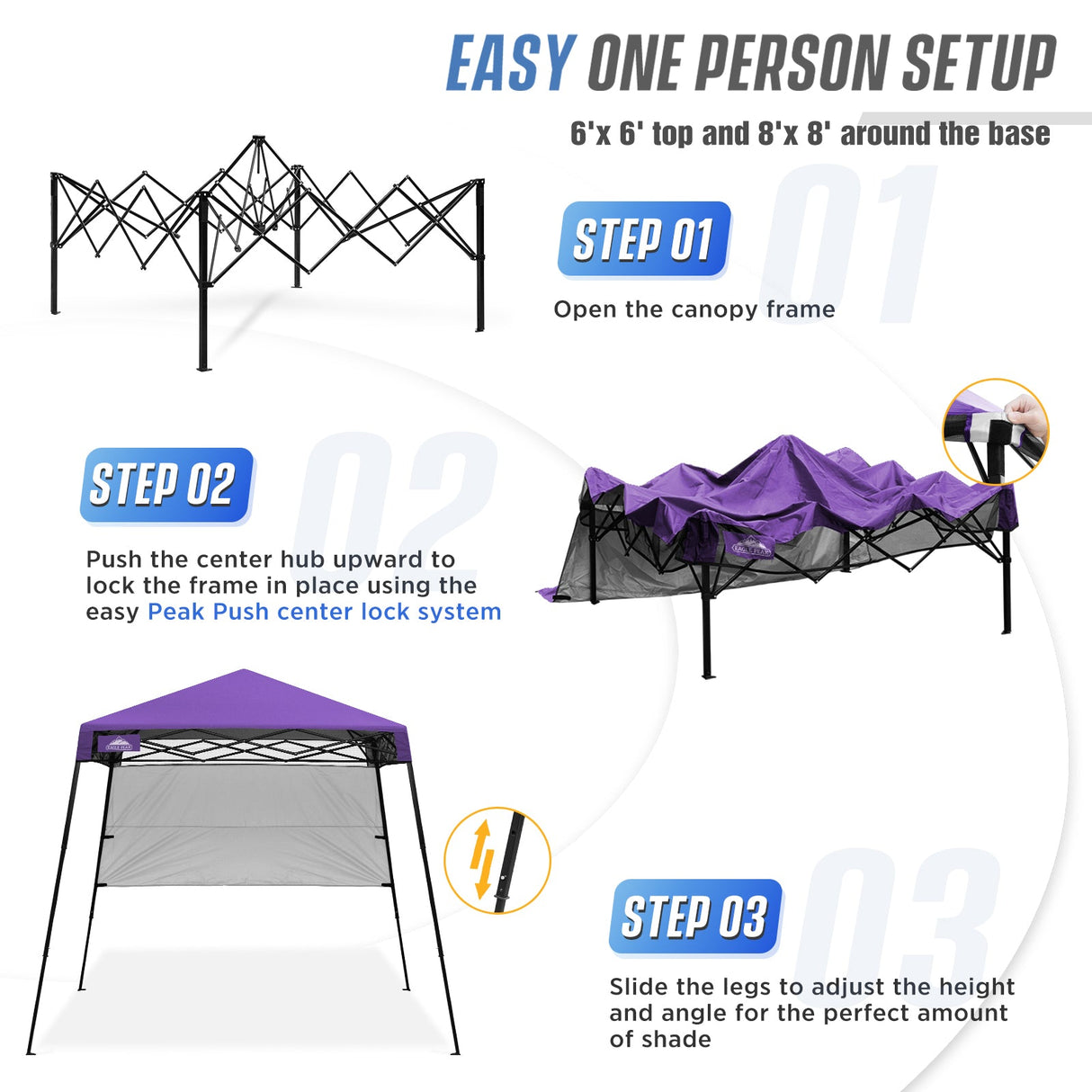 8x8 Pop Up Canopy Tent with Sidewall,8x8 Base 6x6 Top - Eagle Peak Custom Canopy Tent