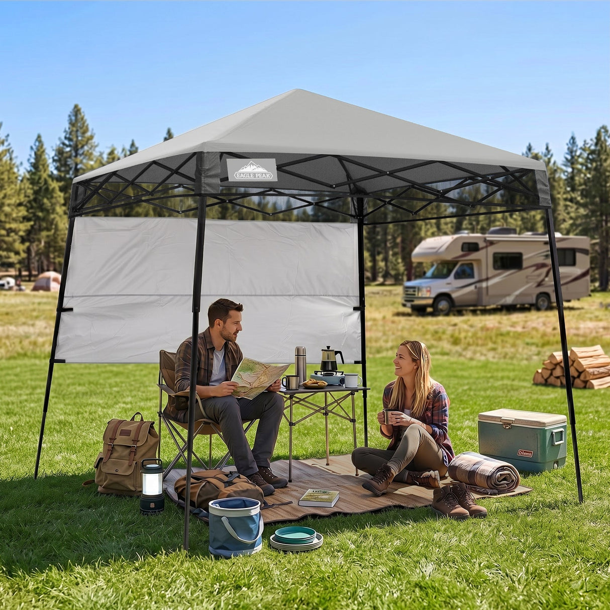 8x8 Pop Up Canopy Tent with Sidewall,8x8 Base 6x6 Top - Eagle Peak®