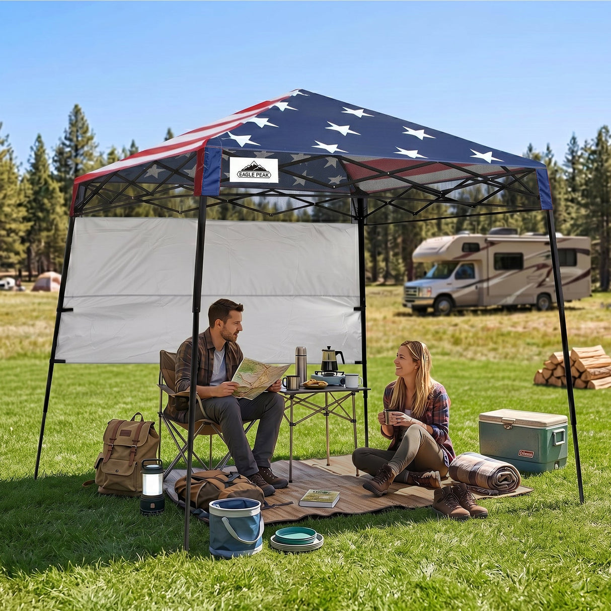 8x8 Pop Up Canopy Tent with Sidewall,8x8 Base 6x6 Top - Eagle Peak®