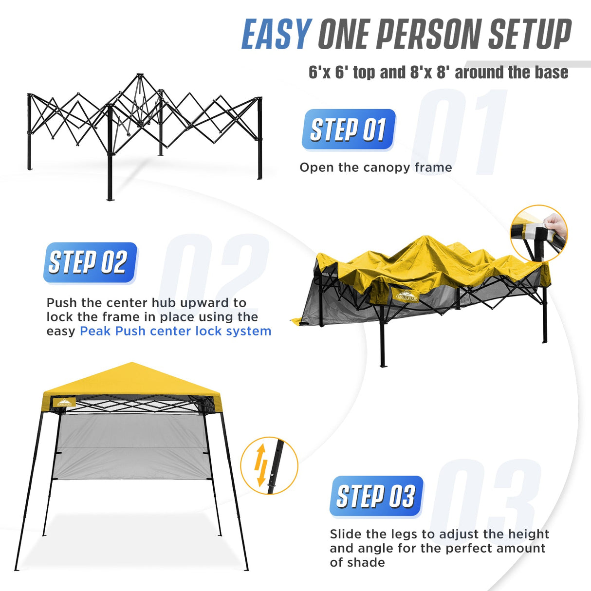 8x8 Pop Up Canopy Tent with Sidewall,8x8 Base 6x6 Top - Eagle Peak Custom Canopy Tent