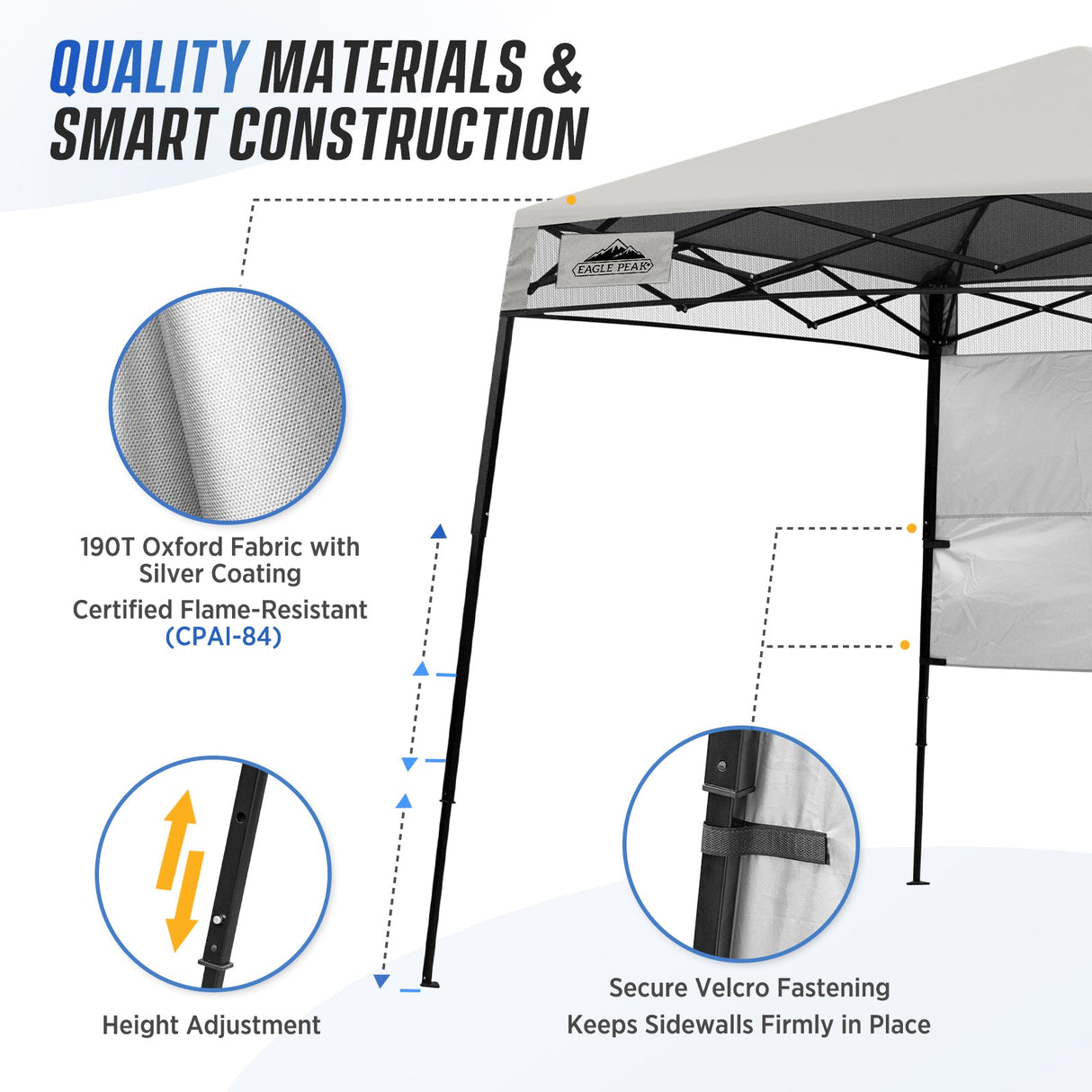 8x8 Pop Up Canopy Tent with Sidewall,8x8 Base 6x6 Top - Eagle Peak