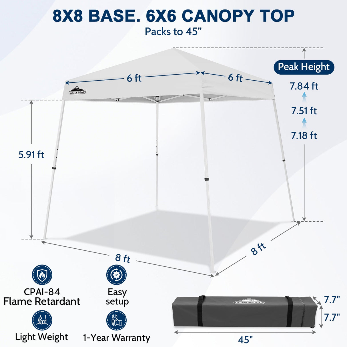 8x8 Slant Leg Pop-up Canopy Tent, Shelter 8x8 Base 6x6 Top - Eagle Peak®
