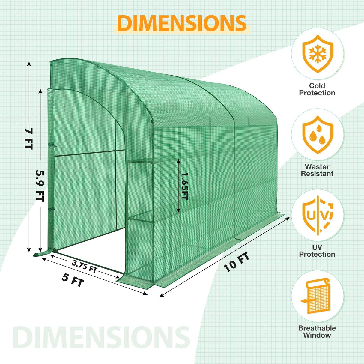 9.9x4.9x7.1 Outdoor Lean to Walk - in Greenhouse with Shelf - Eagle Peak