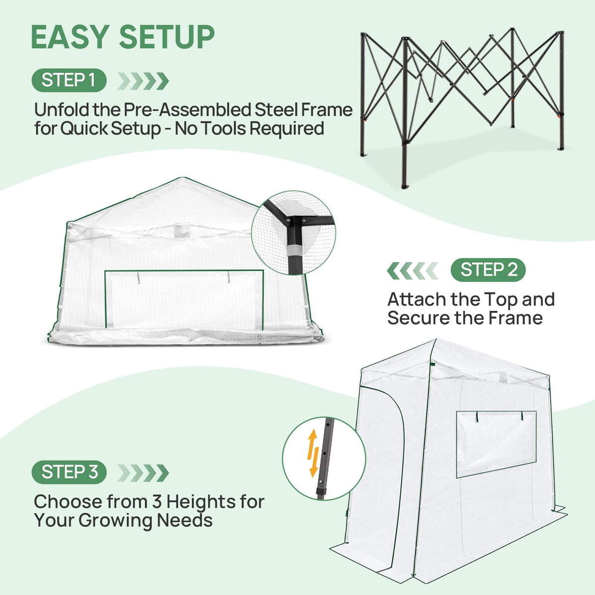 9x4 Easy Setup Pop Up Greenhouse, Lean-To Design - Eagle Peak®