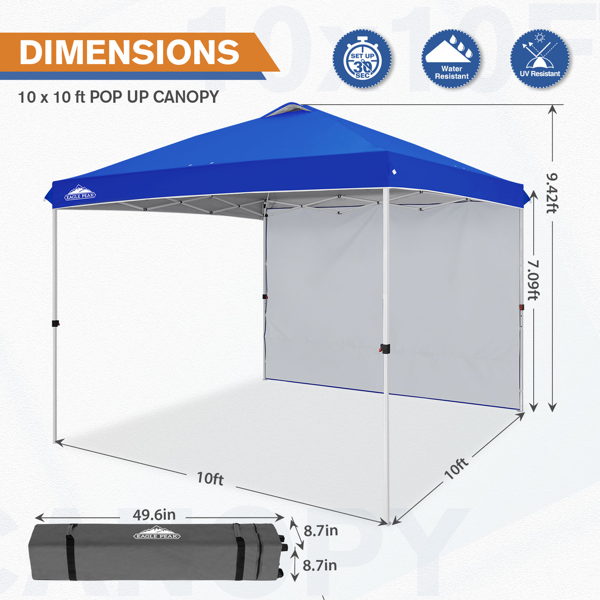 10x10 Commercial Pop up Canopy with 1 Sidewall