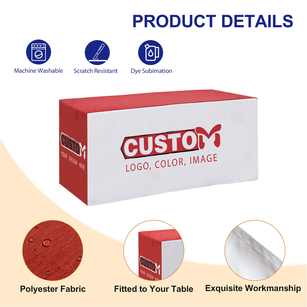 Fitted Table Cloth Cover with Your Business Logo and Design, 4/6/8ft