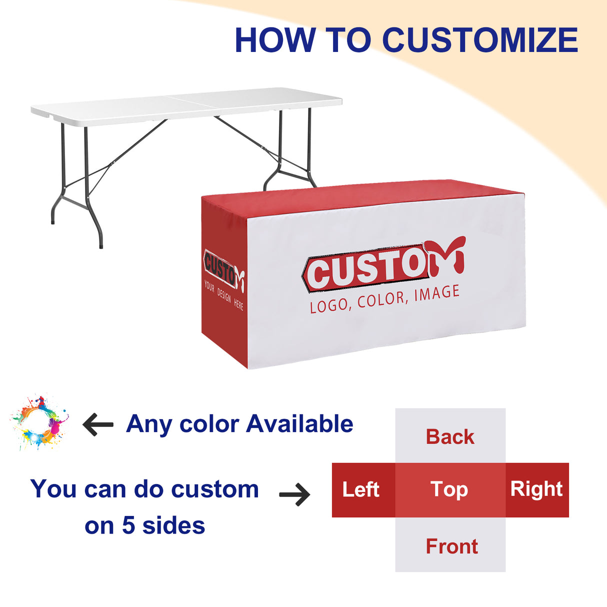Fitted Table Cloth Cover with Your Business Logo and Design, 4/6/8ft
