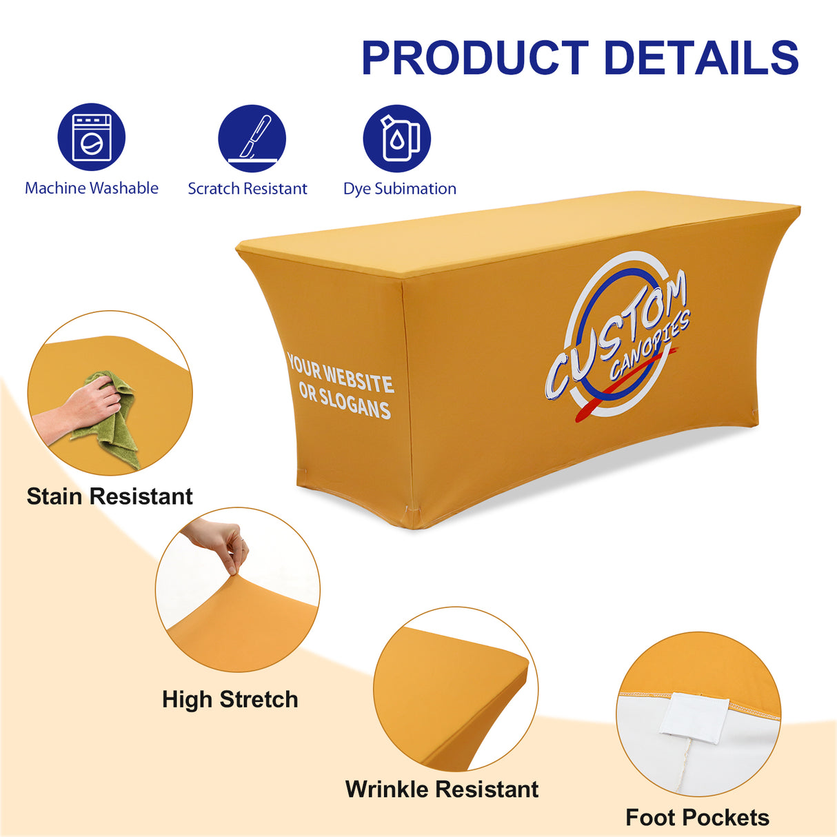 Custom Printed Stretch Table Cover with Your Logo and Design, 4/6/8ft