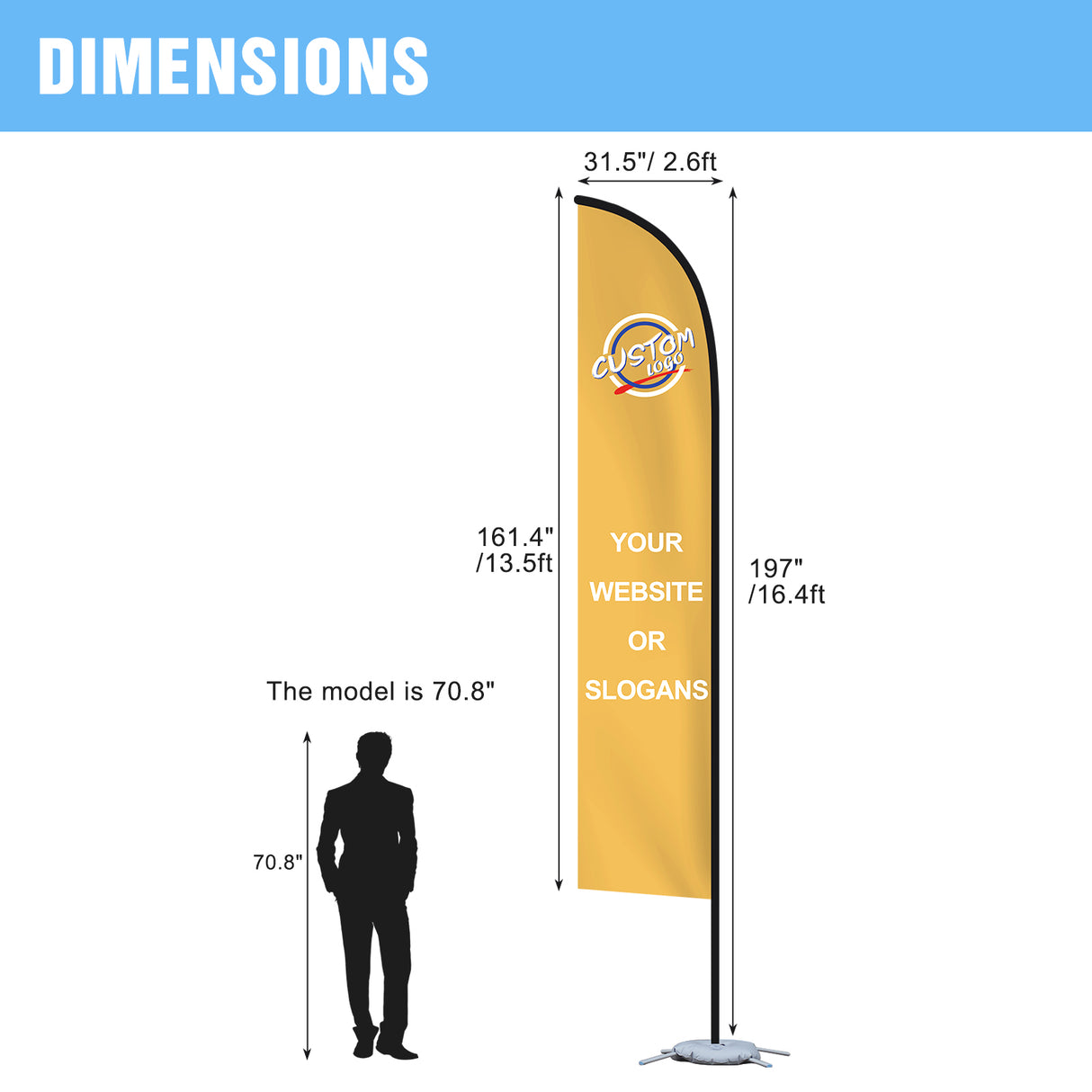 Custom Printed 16.4ft Feather Flags with Your Logo, Cross Base Kit