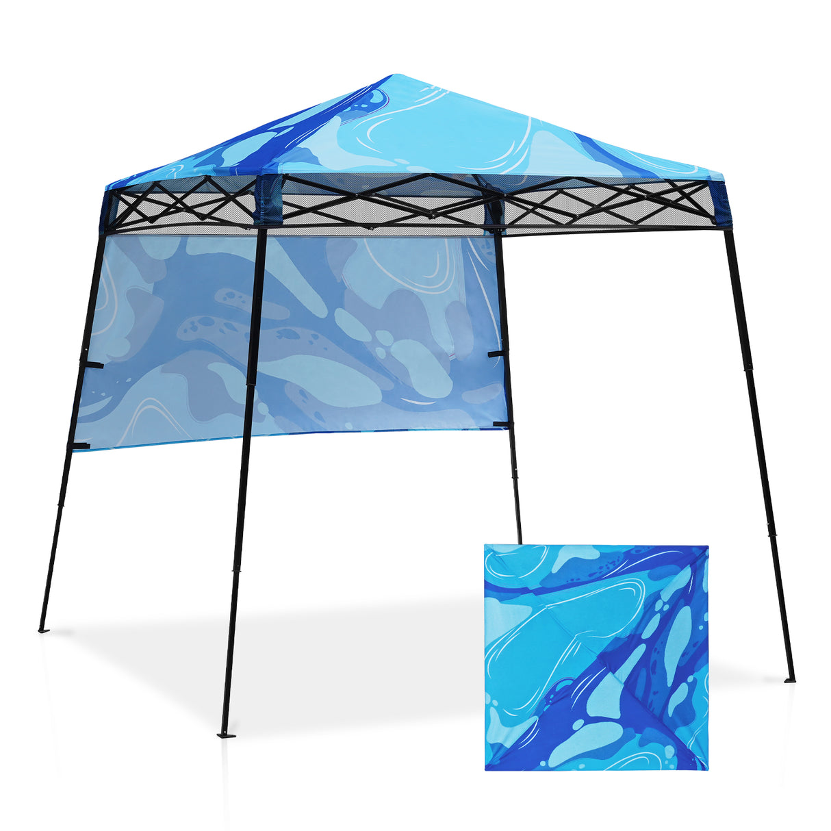 8x8 Backpack Pop Up Canopy Tent w/ Sidewall 8x8 Base 6x6 Top, Unique Printing Fabric