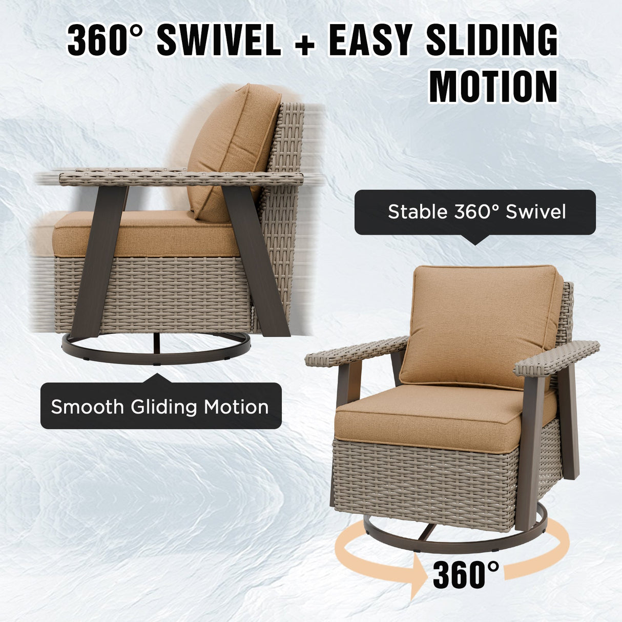 Classic Wicker 360° Swivel Glider Chair, Set of 4, Beige/Beige, Red, Dark Blue, Tan, Black - Eagle Peak Custom Canopy Tent