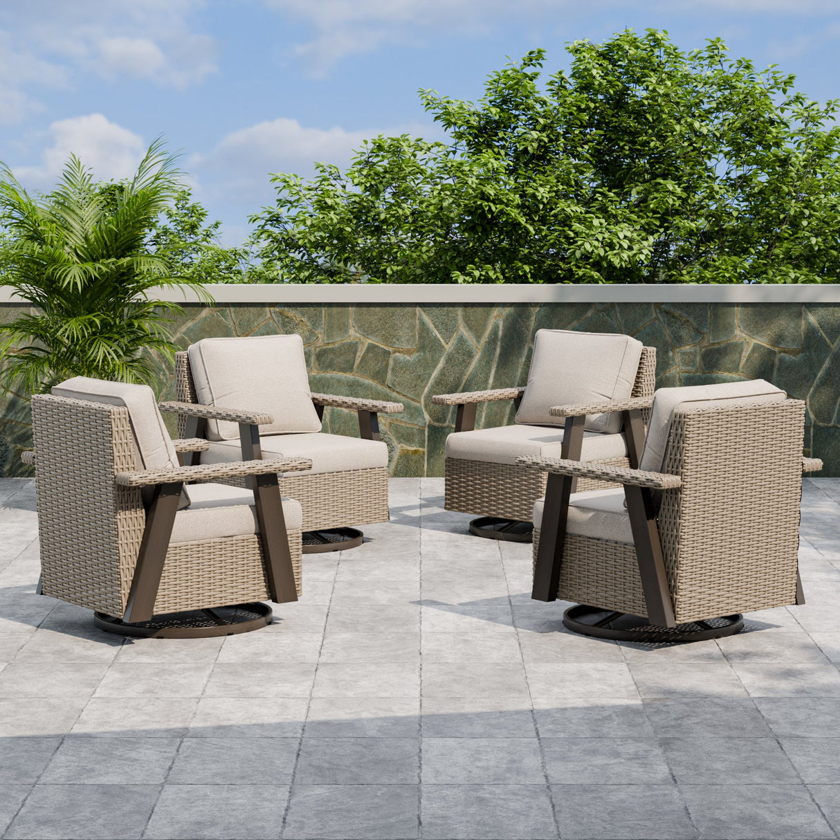 Classic Wicker 360° Swivel Glider Chair, Set of 4, Beige/Beige, Red, Dark Blue, Tan, Black - Eagle Peak Custom Canopy Tent