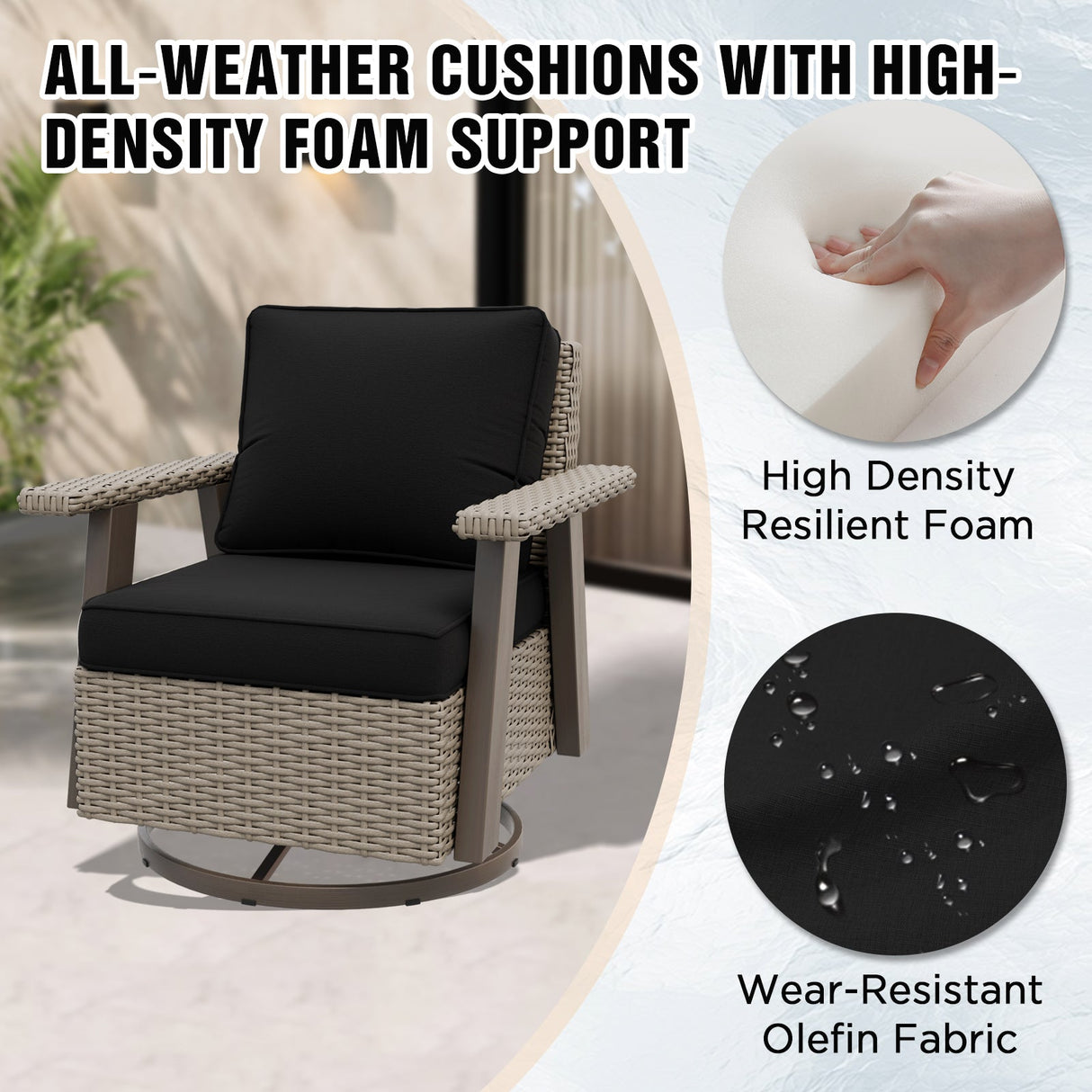 Classic Wicker 360° Swivel Glider Chair,Set of 1, Beige/Beige, Red, Dark Blue, Tan, Black - Eagle Peak Custom Canopy Tent