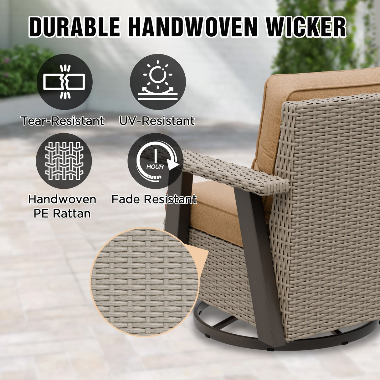 Classic Wicker 360° Swivel Glider Chair,Set of 1, Beige/Beige, Red, Dark Blue, Tan, Black - Eagle Peak Custom Canopy Tent