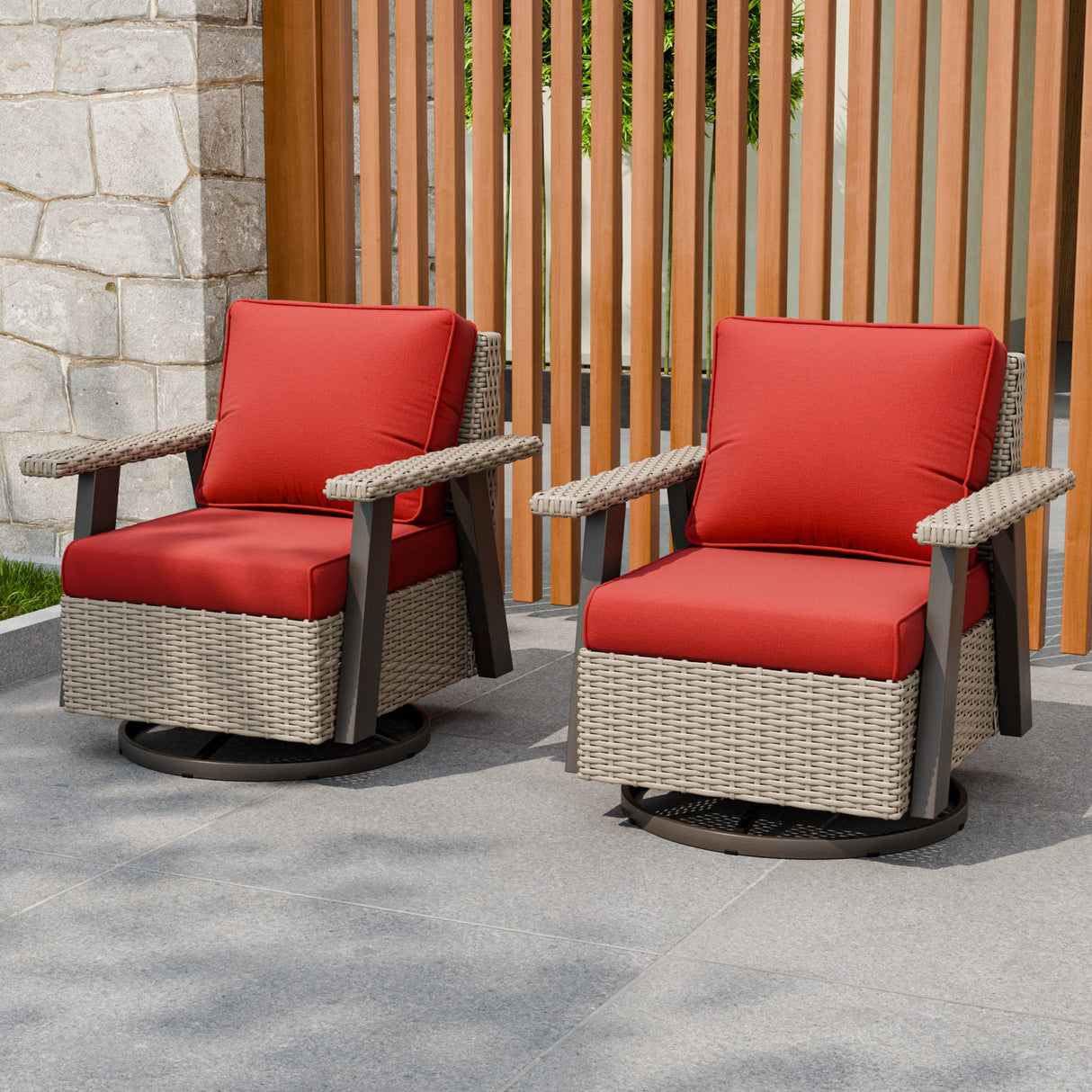Classic Wicker 360° Swivel Glider Chair,Set of 2, Beige/Beige, Red, Dark Blue, Tan, Black - Eagle Peak Custom Canopy Tent