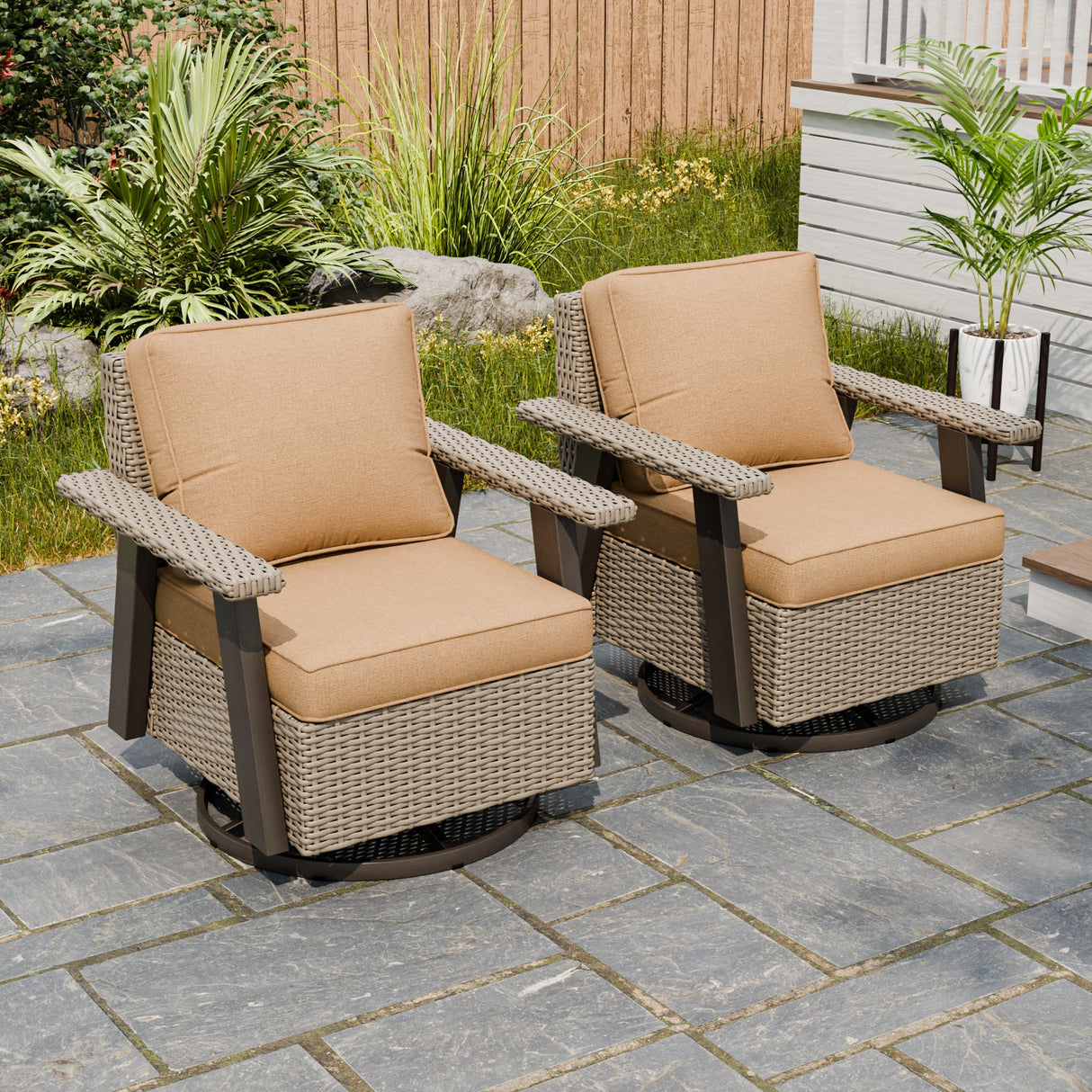 Classic Wicker 360° Swivel Glider Chair,Set of 2, Beige/Beige, Red, Dark Blue, Tan, Black - Eagle Peak Custom Canopy Tent